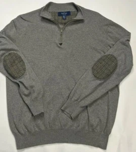 Saville Row London Gray 1/4 Zip Pullover Sweater Elbow Patches Men's XL - Picture 1 of 7