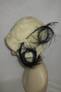 Vintage 50er Jahre Rozanne Kaiserin beige Fell Filz Reiher gefiedert Slouch Hut - Bild 1 von 8