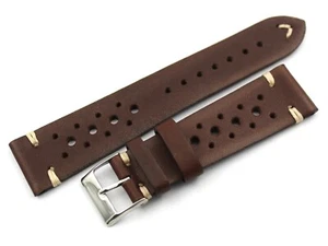 Racing Strap Genuine Dark Brown Leather 22/18Mm Handmade Parts Made In Italy - Picture 1 of 4