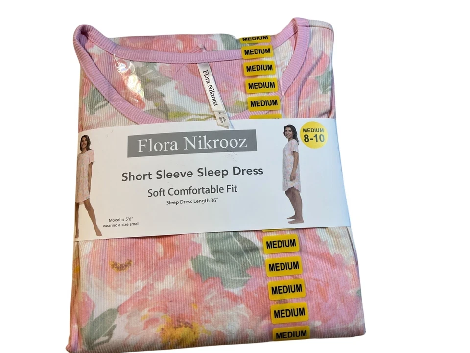 Vestido para dormir Flora Nikrooz manga corta mediano 8-10 suave calce cómodo rosa flo Foto 1 de 1