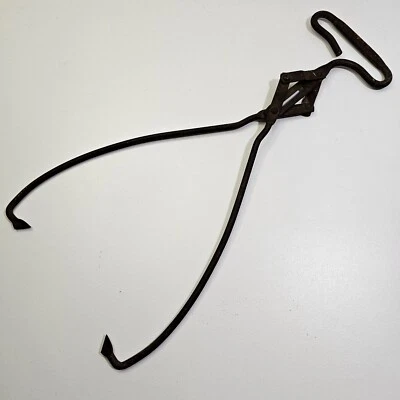 Antique Metal Ice Tongs from T. C. U. Ice Co. with Reinforced Hinges 14" - Image 1 of 4