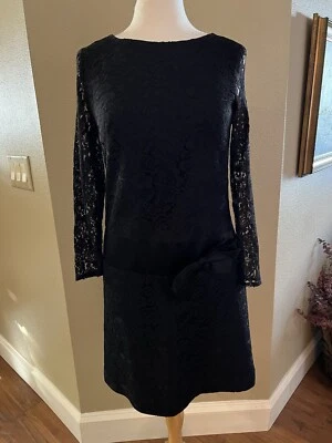 Vestido de manga larga vintage años 60 hecho a mano negro con lazo de encaje seda Go-Go talla S/M defectos Foto 1 de 4