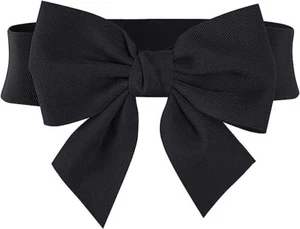 MUXXN Women's Vintage Bowknot Wide Elastic Stretchy Cinch Belt, Black - Picture 1 of 9