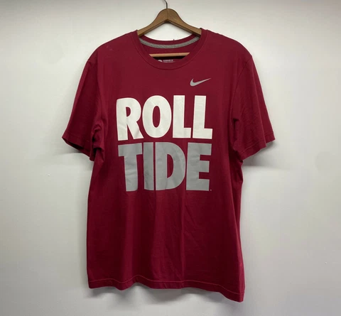Nike Team Alabama Crimson Roll Tide Football Spellout T Shirt Sz L Double sided Cover