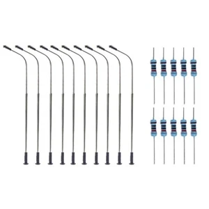 10pcs O-Scale Model Trains Metal Light Poles Wired LED-Lighted Street Lamps New - Picture 1 of 15