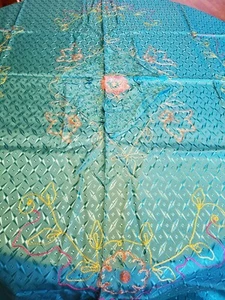 Colcha acolchada japonesa Segunda Guerra Mundial 80x66" 2 fundas de almohada 24x17" aguamarina rayón satinado - Imagen 1 de 10