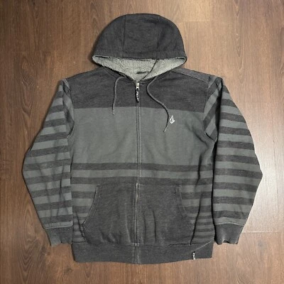 Vintage 2000s Y2K Volcom Sherpa Lined Skater Grunge Zip Up Hoodie L Large Gray - Image 1 of 4