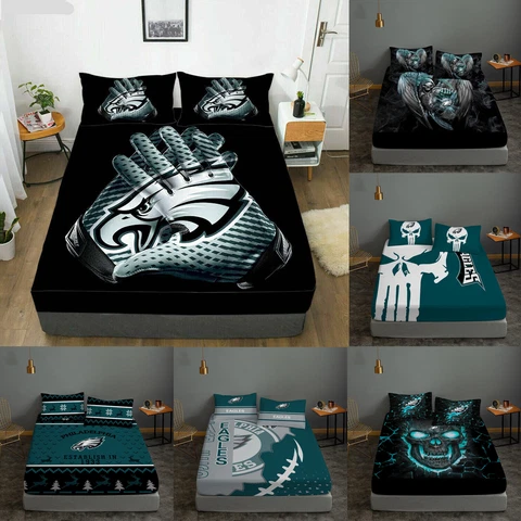Philadelphia Eagles 3Pcs Fitted Sheet Bedding Deep Pocket Mattress Pillowcases Cover