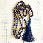 Yellow Tiger Eye Lapis Lazuli Gems Tibet Buddhist 108 Prayer Beads Mala Necklace
