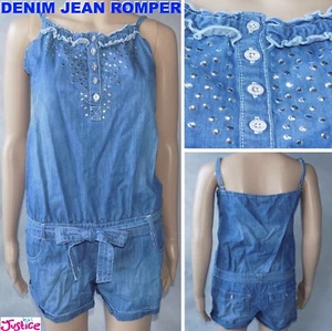 NEW/PREWASHED at HOME: Justice Stud Denim Jean Romper Overall Shortall, 16 Kids - Picture 1 of 12