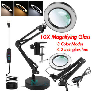 10X Magnifying Glass Desk Light Magnifier LED Reading Lamp for Crafts Welding
