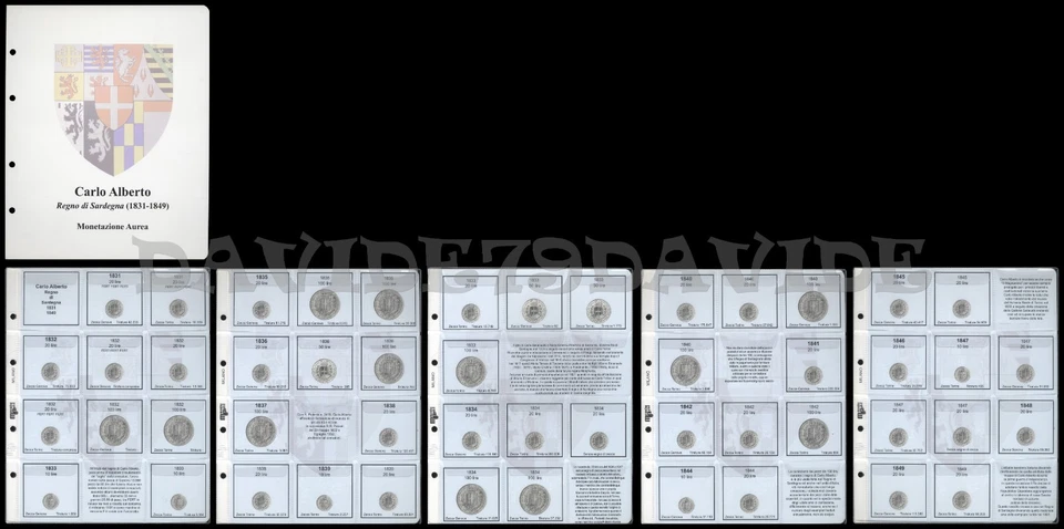 [264/O] KIT INSERTI PAGINE MONETE ORO REGNO DI SARDEGNA CARLO ALBERTO DI SAVOIA