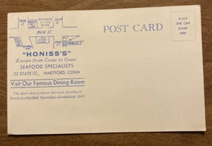 1937 Honiss Austernhaus Meeresfrüchte Restaurant Werbung Postkarte Hartford CT P5b - Bild 1 von 9