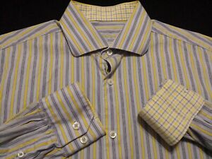 Bugatchi Uomo Mens Shirt sz 16.5 Long Sleeve Button-Front Multicolor Striped