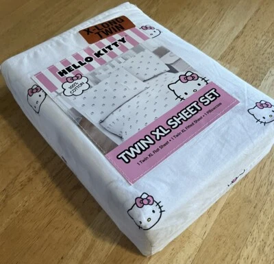 Hello Kitty XL Twin Sheet Set 3 Piece  100% Cotton By Sanrio - Image 1 of 4