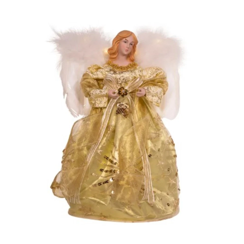 Kurt Adler Battery Operated White and Gold Fairy Light LED Angel Treetop 12" - Image 1 of 4