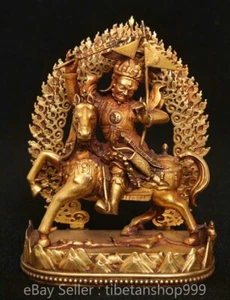 4.4" Old Tibet Red Copper Gilt Buddhism Gesar King Ride Horse Statue Sculpture - Picture 1 of 9