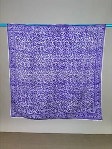 Vintage Indigo Blue and White Floral Botanical Block Print Scarf 35" x 35.5" - Picture 1 of 10