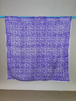 Vintage Indigo Blue and White Floral Botanical Block Print Scarf 35" x 35.5" - Image 1 of 4