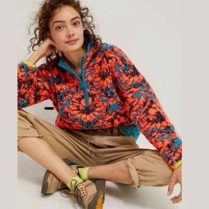 Anthropologie Fuzzy Fairisle Fleece Pullover XS Neon Retro Cozy Sweater - Picture 1 of 10