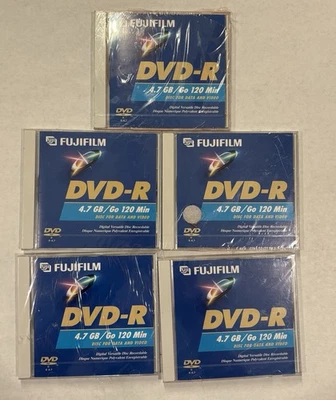 New Sealed 5 pack Fujifilm DVD-R 4.7GB 120 Min Disc 4X Write Speed 240 Min EP - Image 1 of 4