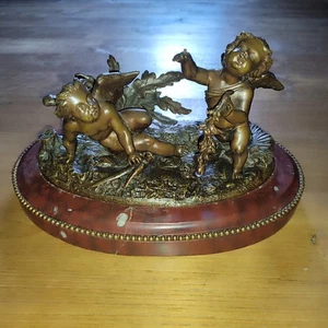 Groupe de putti , Amours en bronze XIXème sur marbre grenat Clodion ? - Imagen 1 de 14