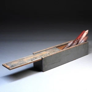 NICE! 19thC. Country Primitive Slate Blue Dovetailed Slide Lid Candle Box - Picture 1 of 12