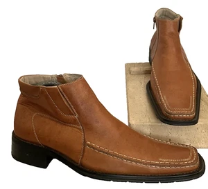 Donato Marrone Men's Light Brown Leather  Square Toe Zip Ankle Boots Size 7 M - Picture 1 of 13