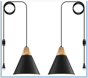 Black Plug in Pendant Light 11.8ines, 14.7ft, 2 Packs -Farmhouse Pendant Light - Picture 1 of 5
