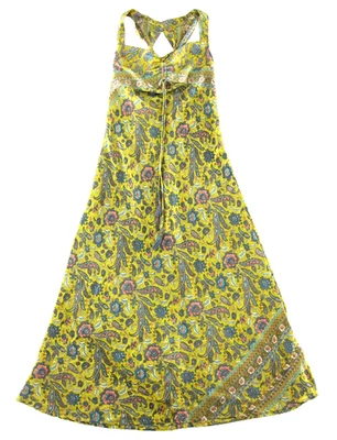 Earthbound Trading Co 黄色粉色蓝色花卉佩斯利长背心太阳裙 L — 第 1/4 张图片