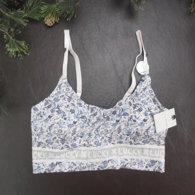 Sujetador de salón Lucky Brand para mujer pequeño azul estampado floral bralette suave elástico Foto 1 de 4