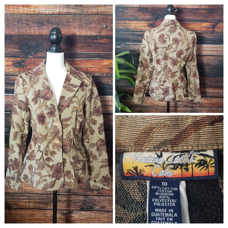 Blazer Havana Jacks Café Talla 10 Chaqueta Tapiz Beige Floral Vintage Guatemala  Foto 1 de 4