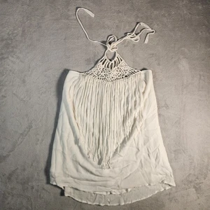 Mono B Top Damen groß weiß Neckholder Fransen Häkel Boho Festival Lagenlook - Bild 1 von 12
