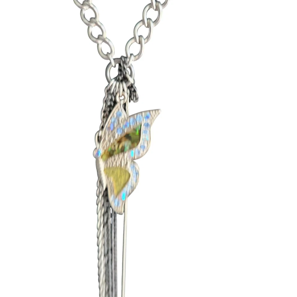 Guess Crystal Enamel Butterfly Tassel Necklace 16" - Image 1 of 4