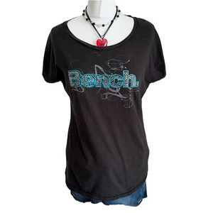Bench Y2K Logo Rhinestone Black T-Shirt Women’s XL 2000s Graphic Tee Casual - Picture 1 of 8