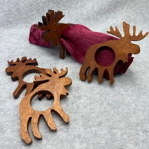 Set of 4 Moose Napkin Rings Wooden Tableware Lodge Farmhouse Animal Table Decor - Picture 1 of 6