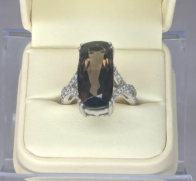 烟熏石英和锆石戒指 - 纯银,棕色,尺寸 11 — 第 1/4 张图片