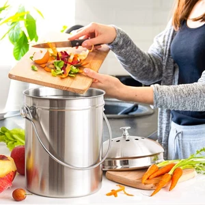 Countertop Compost Bin Round Stainless Steel Remove Odors Composting Bin Wit NEW - Picture 1 of 12