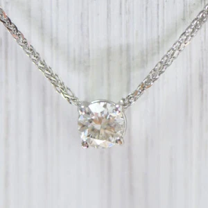 Round Diamond Solitaire Pendant Necklace 14K White Gold 0.40 TCW Treated F/VS2 - Picture 1 of 6