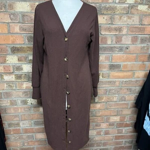 Long brown button up cardigan size UK 10 - Picture 1 of 5
