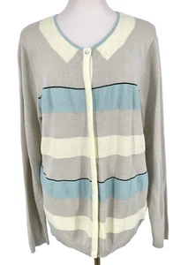 Oilily womens size XXL Striped Sweater Pastel color linen crew neck cardigan - Picture 1 of 13