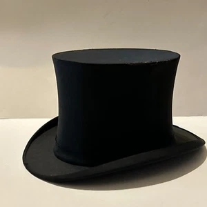 Vintage Victorian Black Silk Top Hat Knox New York Davenport IA 6 3/4 Small - Picture 1 of 12