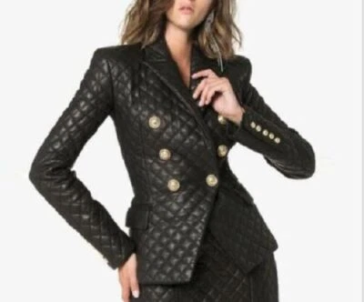 Women's Black LeatherGold Button Blazer 100% Real Lambskin Style Coat WearBlazer - Image 1 of 4