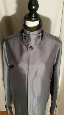 Brioni 男式灰色经典雨衣丝绸棉混纺皮革细节 XL $3245   — 第 1/4 张图片