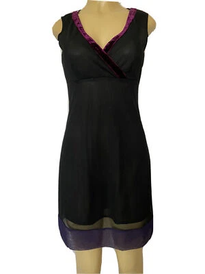 Vestido Philosophy Di Alberta Ferretti Negro Púrpura Transparente Terciopelo Borde Cuello en V 6 S Foto 1 de 4