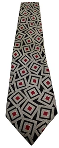 Corbata de seda pura diseño abstracto negro rojo dorado burtons para hombre - Imagen 1 de 5