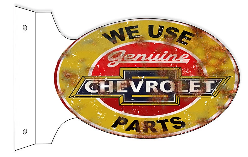 WE USE GENUINE CHEVROLET PARTS 18" HEAVY DUTY USA METAL DOUBLE SIDE AUTO AD SIGN - Image 1 of 1