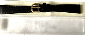 BRACELET DE MONTRE EN CUIR DE VEAU COUSU NOIR DARLENA 14 mm BOUCLE EN OR - Photo 1/1