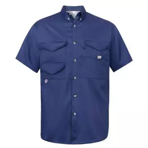 Men Short Sleeve Fishing Shirt Wicking Fabric Sun Protection Casual Button Down - Picture 1 of 13
