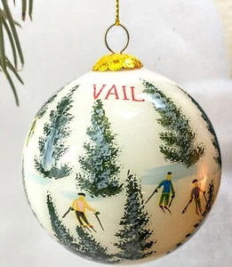 Handbemalter Glas Weihnachtsschmuck Ski Vail Resort Colorado Schnee neu im Karton  - Bild 1 von 2